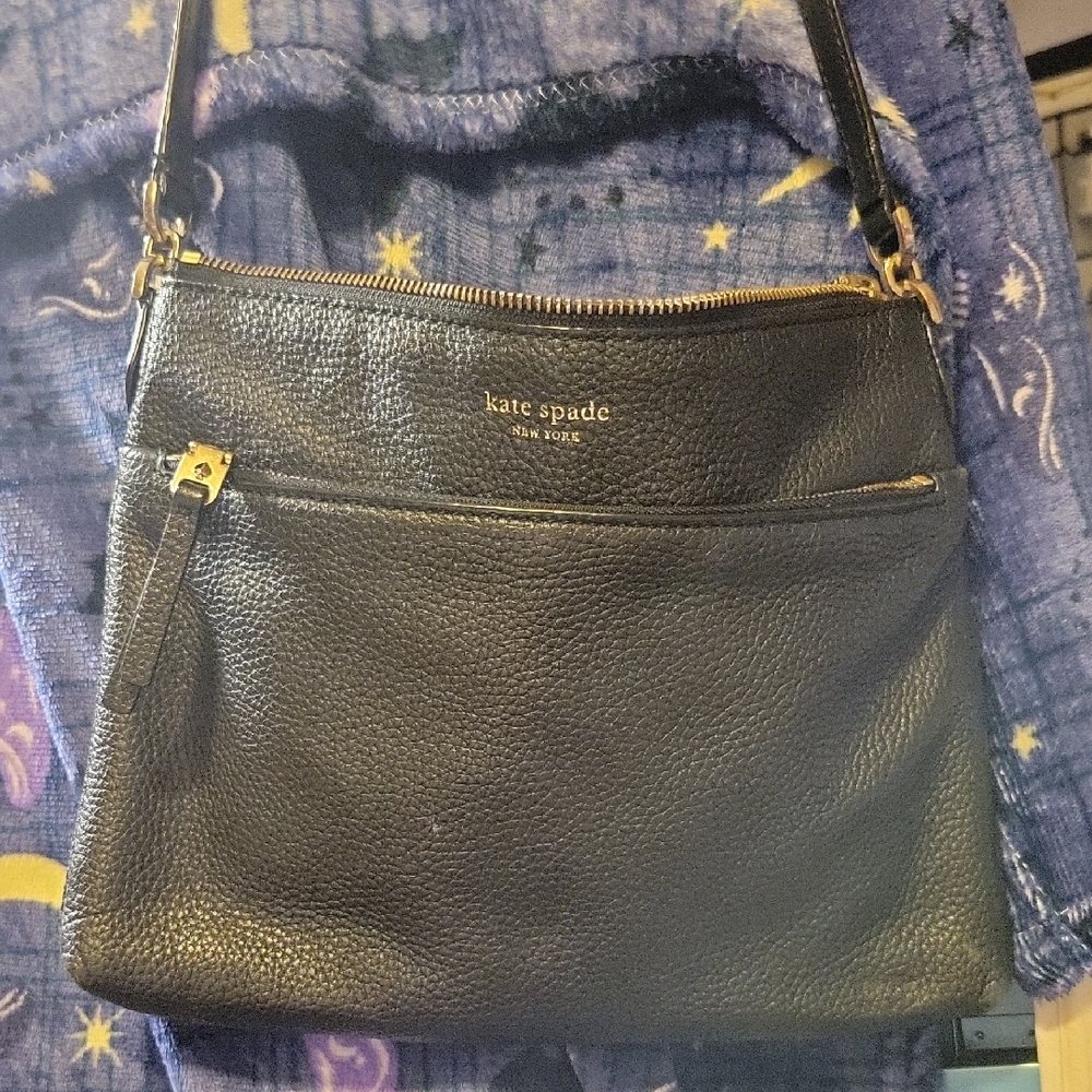 Kate Spade Black Pebbled Leather Crossbody Bag • Gold Tone Hardware • Adjustable